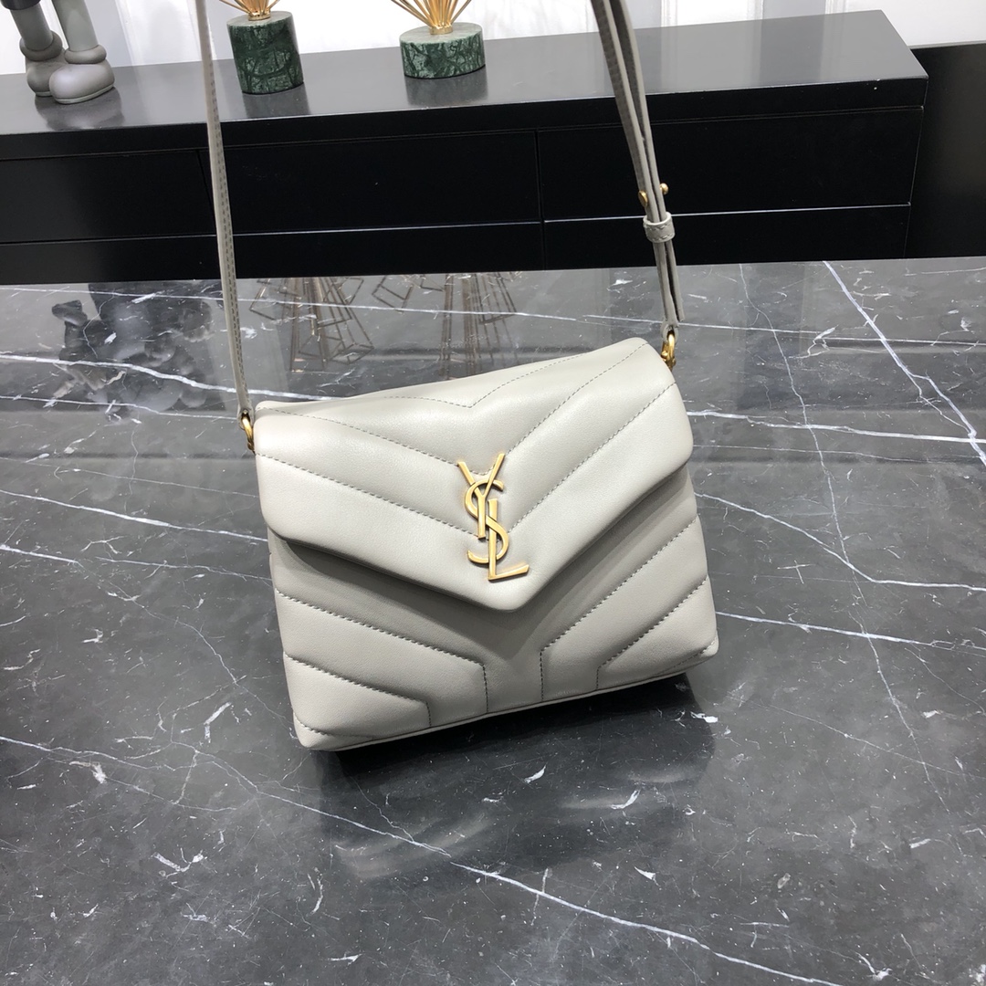 Saint Laurent Loulou Toy Quilted Calfskin Shoulder Bag Handbag White 678401 Gold